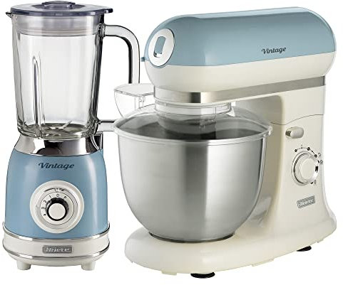 Ariete ARPK38 Retro Style Jug Blender and Stand Mixer Set, Vintage Design Blue
