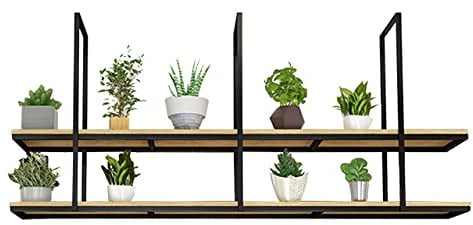 Deckenregal Hängend Küche Bar Deckenhänger Schwebende Regale aus Holz, Decken-Hängeregal, Lagerregale, 2 Etagen |Dekorationen, Pflanzenregale, Blumentopfständer für Wohnzimmer, Blumenladen, Weinhalter