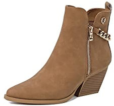 QUEEN HELENA Camperos Stivaletti Texani Bassi cpn Tacco Western Cowboy Stivali con Zip Laterale a Punta Donna X28-101 (Marrone, Sistema Taglie Calzature EU, Adulto, Donna, Numero, Media, 36)