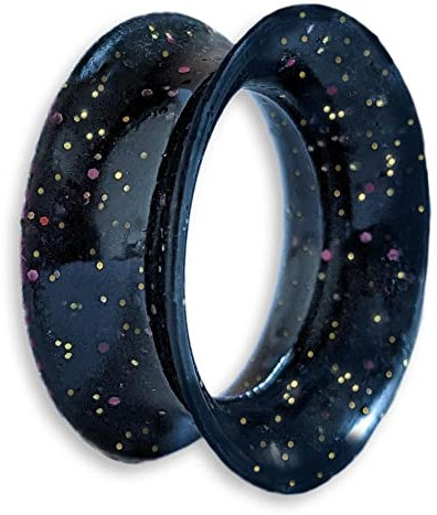 viva-adorno 1 Stück Tube Flesh Tunnel Plug Silikon Ohr Piercing Glitter Glitzer Opal schimmernd flexibel Größe Z108g Schwarz, 16mm