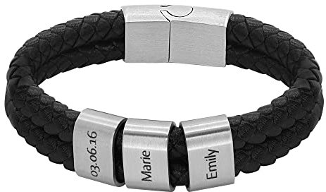 Heideman Armband Herren aus Leder schwarz matt - Lederarmband Elian mit silberfarbenen Gravurplättchen für Männer - Personalisiertes Geschenk