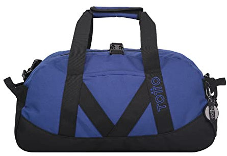 TOTTO - Bolsa de Deporte, Modelo Bungee, Dimensiones: 47 x 25 x 19, Capacidad 22 Litros, Asa de Mano y Correa Ajustable para Hombro, Argollas para Candado en Cremallera Principal, Color Azul