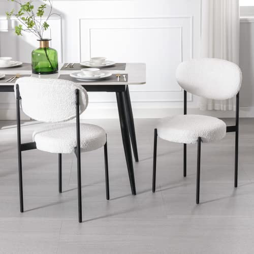 Wahson Esszimmerstühle 2er Set Polsterstühle Teddystoff mit Metallbeine Moderner Küchenstuhl für Esszimmer/Wohnzimmer, Weiß