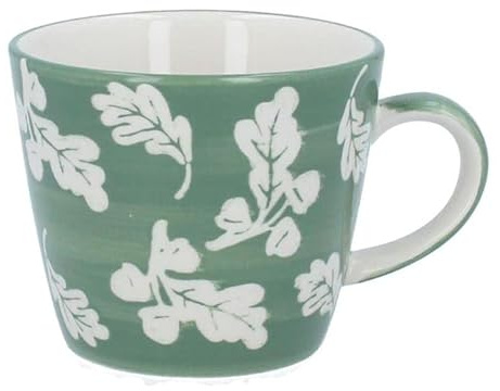 Gisela Graham Stoneware Green Oak Leaf Design Ceramic Mug