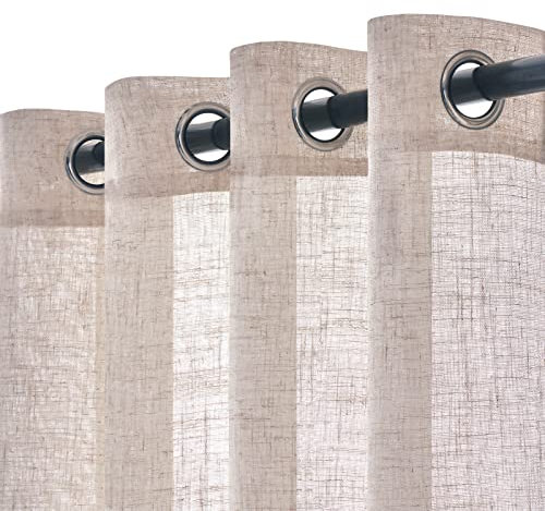 Woaboy Leinen Kruz Gardinen Weiß Vorhänge Wohnzimmer Halbtransparent mit Ösen Stores Gardine Leinenoptik Schlafzimmer Modern Ösenvorhang Schlaufengardinen 2er Set 140x137cm (BxH) Weiß