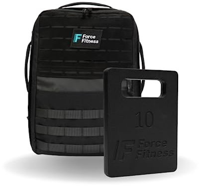 Force Fitness Rucking Backpack + Gewichte, Rucksack + 10 kg