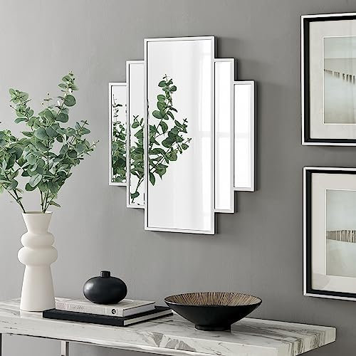 Furniturebox UK Deco Small Silver Wall Mirror - Stylish, Modern Meets Art Deco 1920s Style Statement Mirror for Living Room, Hallway, Dining Room