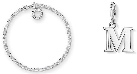 THOMAS SABO Damen Charm-Armband Classic Charm Club 925 Sterling Silber X0163-001-12 & Damen Charm-Anhänger M Buchstabe Charm Club 925 Sterling Silber 0187-001-12
