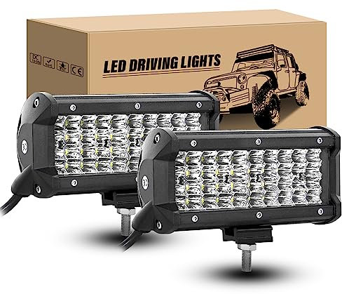 RIGIDON 2PCS 18cm 7 pouces 120W Barre Lumineuse LED 12V 24V Rampe Barre de Led 4x4, IP67 etanche Spot Barre d'éclairage led pour Offroad Véhicules Voiture Camions Tracteur,6000K feu antibrouillard