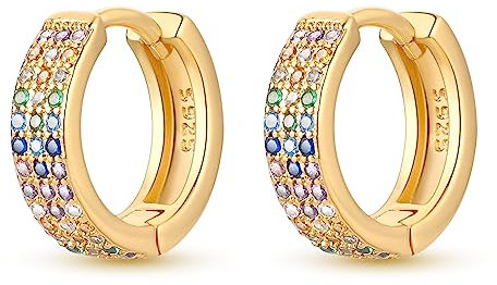 NARMO 925 Sterling Silber Ohrringe für Frauen Kleine bunte Cubic Zirkonia Ohrringe Gold