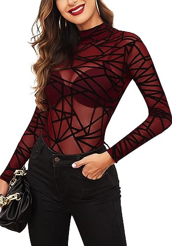 Avidlove Sexy Bodysuit Donna Body da Donna in Pizzo Floreale Trasparente Tinta Unita Sexy Bodysuit Scollatura Alta Donna