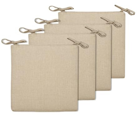 BESTORI 4er Set Sitzkissen 45 x 45 cm Rutschfestes Stuhlkissen mit Bändern Weiche Quadratisches Baumwolle und Leinen Kissen für Indoor & Outdoor Beige