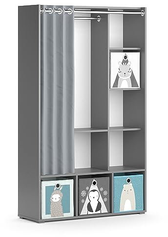 Vicco Kinderkleiderschrank Luigi, Grau, 105.8 x 178.1 cm Mit Faltboxen (grau)
