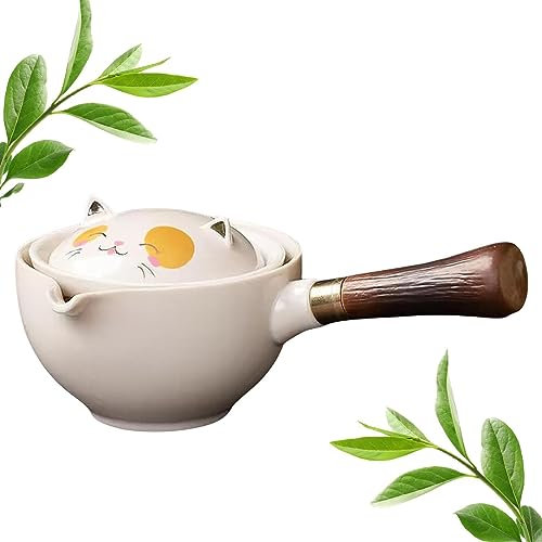 Moxeupon Théière en porcelaine avec passoire - Théière en céramique pour chat avec rotation à 360° - Service à thé avec filtre amovible - Pour la maison, les entreprises, les restaurants, les hôtels,