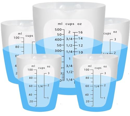 XIMUHO Silikon-Messbecher, 5 Stück Silikonbecher zum Mischen von Epoxidharz, 500 und 100 ml, wiederverwendbares Harzzubehör für Formen, Schmuckherstellung