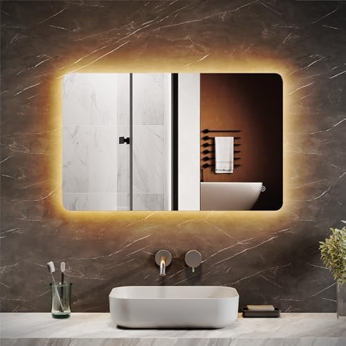 SUNXURY Badspiegel mit Beleuchtung 80x60cm Touch beschlagfrei 3 Lichtfarben einstellbar LED Spiegel für Badezimmer Wandspiegel IP44 Vertikale oder horizontale Aufhängung
