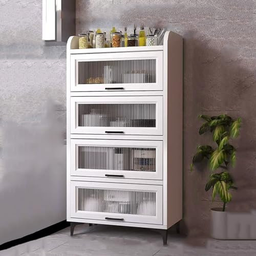 Cocina Armario con Puerta Abatible,Estantería De Cocina Multiuso Madera,Estante para Microondas,Soporte para Horno,para Cocina, Sala De Estar, Estantería De Almacenamiento Cocina ( Color : Grå White ,
