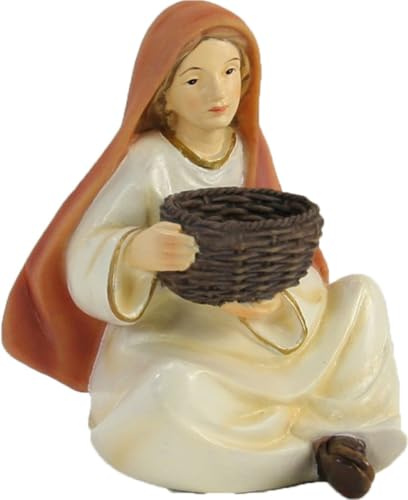 FADEDA Magd mit Korb, sitzend/Höhe:9 cm/handbemalt/detailgetreue Krippen Figuren - Weihnachten Tisch Dekoration Krippe Zubehör