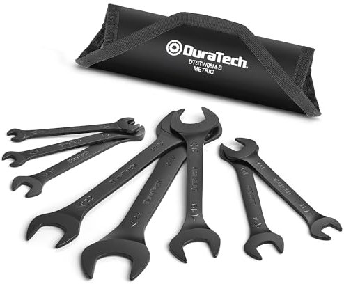 DURATECH Double Open End Spanner Set, 8-Piece, Metric, 5.5 mm-27 mm, Super-Thin Open Ended Flat Wrench Set for Narrow Space, Black Electrophoretic Coating, with Carry Pouch