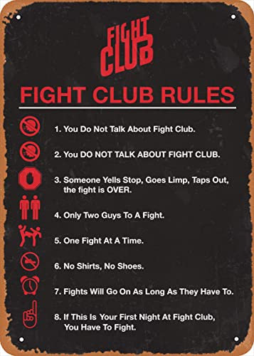 Filmposter Retro Metallschild Fight Club Rules Wandkunst Dekor Blechschild 20,3 x 30,5 cm
