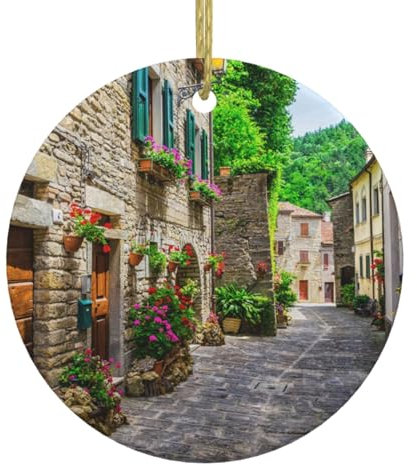 Italien Straße Weihnachtsschmuck Runde Ornamente für Weihnachtsbaum Hängende Keramik Weihnachtsbaum Dekorationen für Home Indoor Outdoor Decor