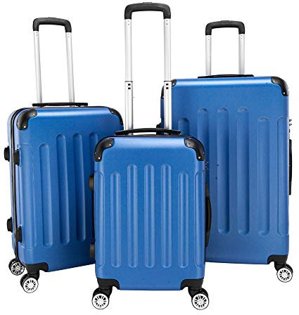 LEADZM Koffer Set 3 Teilig, Reisekoffer Set, Kofferset mit 4 Rollen und Zahlenschloss, Handgepäck, ABS Koffer Qrganizer, Teleskopgriff (Style 1, Dunkelblau)