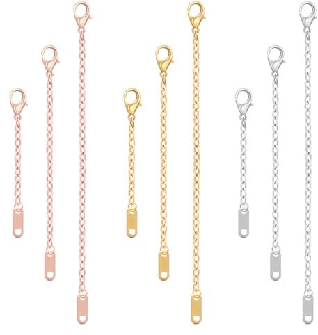 9 Stück 304 Edelstahl Verlängerungskette Damen,Mabor Kettenverlängerung Silber Gold Kettenverlängerung Armband Verlängerungskette Halskettenverlängerung Für DIY Schmuckherstellung(15cm 10cm 5,3cm)
