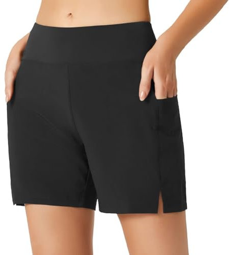 ACWOO Pantaloncini da Bagno Donna, Elastico Vita Alta Donna Pantaloni da Nuoto, Pantaloncini da Nuoto Donna con Fodera, Asciugatura Rapida Bikini Shorts con Tasche per Spiaggia Mare Nuoto Surf