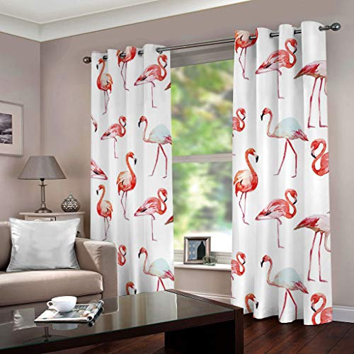 GOKSEL Gardinen 2 Stück x 140 B x 245cm H Rosa Vogel Blickdichte Gardinen -Lichtundurchlässige Vorhänge mit Ösen für Schlafzimmer Kinderzimmer Geräuschreduzierung