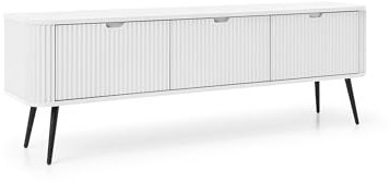 3E 3xE living.com Meuble TV Blanc, Pieds: Noir, D: L: 168 cm, H : 57 cm, P : 39 cm, Meubles de Salon, Meuble Tele, Table TV