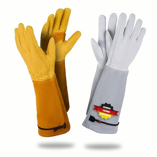 LAUTER SCHUTZ ® DORNENSICHERE Rindsleder Handschuhe -Mit Rückennaht für Bewegungsfreiheit und Komfort (M, Gelb)