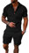 amropi Herren Sportanzug Sommer Trainingsanzug Kurzarm Reißverschluss Top und Shorts Kleidung Set Schwarz, L