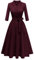 Meetjen Women's Wrap V Neck Midi Party Dresses Vintage 3/4 Sleeve A Line Swing Flared Ladies Work Dresses,Burgundy,XL