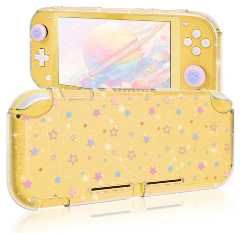 DLseego Custodia Compatibile con Switch Lite - Cover Trasparente Glitter in Silicone Morbido Antiurto e Antigraffio con 2 Joystick Covers, Stelle Piccole