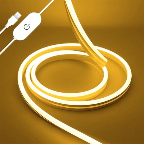 iNextStation Striscia LED al Neon 2 Metri Bianco Caldo, USB Dimmerabile Nastri LED Flessibile Impermeabile IP65, Silicone Luce Striscia LED Neon per Camera da Letto, Casa, Party Decorazion