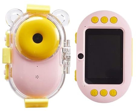 AYUNJIE Children's Waterproof Digital Camera Sports Diving Dual Lens Camera Toy, Shockproof and Front and Rear Selfie Camera 8 MP (Pink)