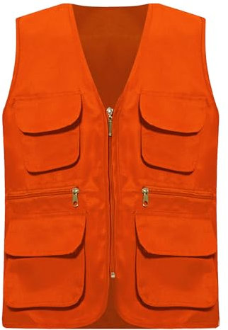 Yruioon Chaleco para niños y niñas, chaleco de pesca con muchos bolsillos, chaleco multifunción, chaleco voluntario para caza, camping al aire libre, naranja, 170-176