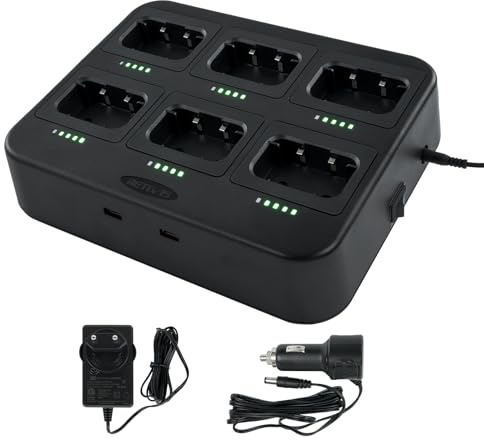 Retevis RT617/RB629 Walkie Talkie 6-Wege-Ladegerät Funkgerät Walkie Talkie Ladegerät Kann 6 Funkgeräte oder 6 Batterieladegeräte, Schneller Austausch, Autoverkehr, Baustelle (1 Schwarz)