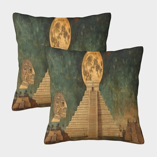 CTAMM 2er-Pack 45x45cm Outdoor-Kissen,dekoratives Kissen,Pyramide of The Mond Kissenbezug,Riesenkopf-Muster-Kissenbezug,geeignet Für Sofa,Innenhof,Wohnzimmer