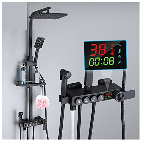 Set miscelatore termostatico per doccia, rubinetto termostatico per doccia, set rubinetto per bagno, display digitale, sistema doccia, set doccia a pioggia, doccia moderna per bagno (bianco 3 vie)
