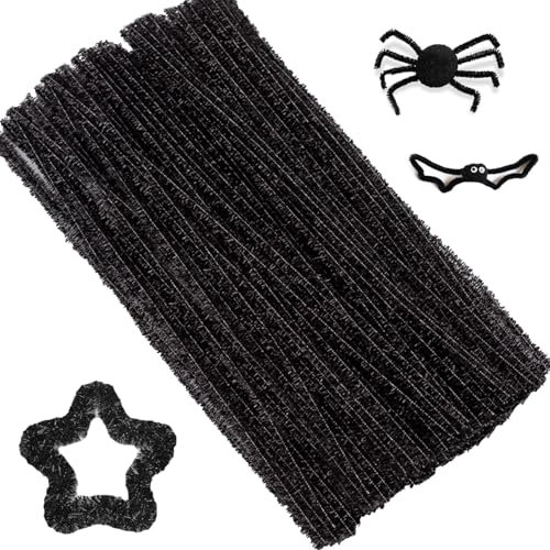 100 Piezas Limpiapipas,Limpia Pipas para Manualidades,Limpiapipas Manualidades,Limpia Pipas,Alambre de Chenilla Colores,para Manualidades y Decoraciones DIY,30cm x 6mm,Negro