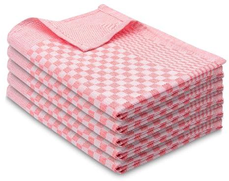 ZOLLNER 5er Set Geschirrtücher Baumwolle in 46x70 cm - super saugstarke und robuste Küchentücher – waschbar bis 60°C – in rot kariert - Gastronomiequalität - Oeko Tex® Zertifiziert