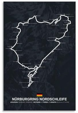 WOWHAHA Nürburgring Nordschleife Poster, Vintage-Leinwand-Dekoration, Poster, Landschaft, Ölgemälde, berühmtes Gemälde, Leinwand, Animationsposter, Schlafzimmer-Dekoration, 50 x 75 cm, ungerahmter