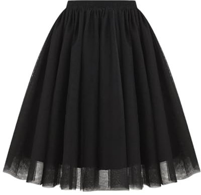 Schwarzer Rock,5 Layers Tüll Rock Damen Leicht Blickdicht Tüllrock Mit Elastische Hohe Taille Tutu Tütü Rock Karneval Fasching Große Größen Petticoat Unterrock A-Linie,Schwarz,XL