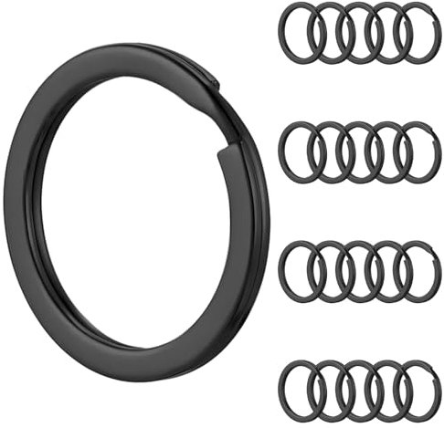 Yuanchu 20 Stück Schlüsselringe Edelstahl, 25mm Schwarz Schlüsselring Runde Keyring Flacher Schlüsselanhänger Ring Schlüssel Zubehör für DIY Home Auto Office Schlüssel Kunsthandwerk Ornamente(Schwarz)