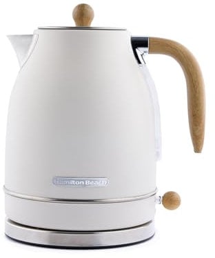 Hamilton Beach Electric Kettle, Scandi 1.7L, Jug, Boil Dry Protection, Auto Shut Off, Water Level Window, Stay Cool Handle, Ergonomic Grip, Matte Cream with Wood Effect - HBK17MC