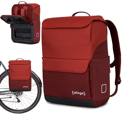 otinga® Flip Move Fahrradtasche Rucksack [16L Volumen] für jeden Gepäckträger I Gepäckträgertasche mit Rucksack - in 7 Sekunden umgebaut I Wasserdichter Fahrradrucksack Gepäckträger (Vulkan-rot)