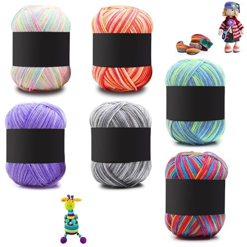 Filato per Uncinetto, Filato Acrilico per Lavori a Maglia, 6 Pezzi da 50 g di Filato per Lavori a Mano, Set di Filati Multicolori per Lavori a Maglia, Filato acrilico per principianti, 6 Colori