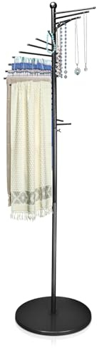 Schalhalter stehender Schalbügel 150-170cm Höhenverstellbar | Metall Schalaufhänger Freistehend Spiralschalhalter mit 22 Kleiderstangen, Hängeorganizer für Schals, Krawatten (Schwarz)