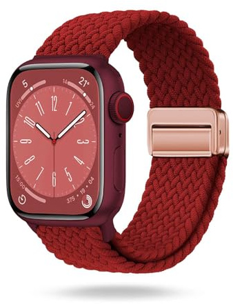 ONEFLOW Casual Loop Kompatibel mit Apple Watch 11 (42mm) Geflochtenes Armband Elastisch, Textil iWatch Armbänder Damen Herren, Sport Nylon Stoff Band Verschluss Magnetisch, Rot